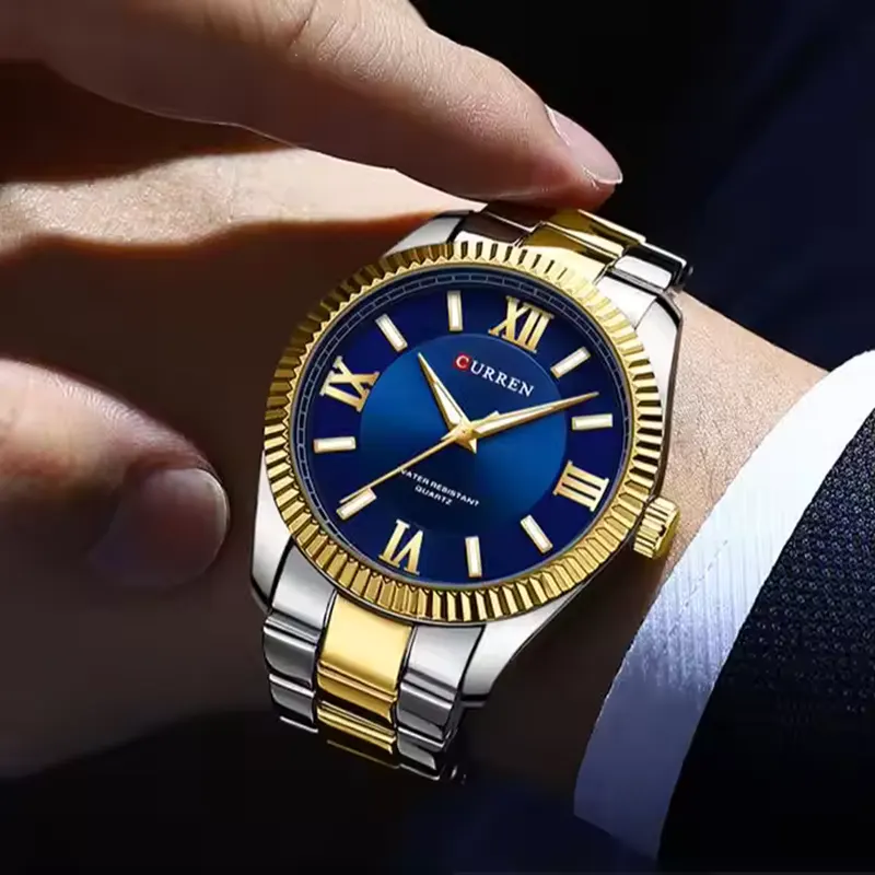 Curren Quartz Luxury Blue Dial Two-tone Men’s Watch- 8453